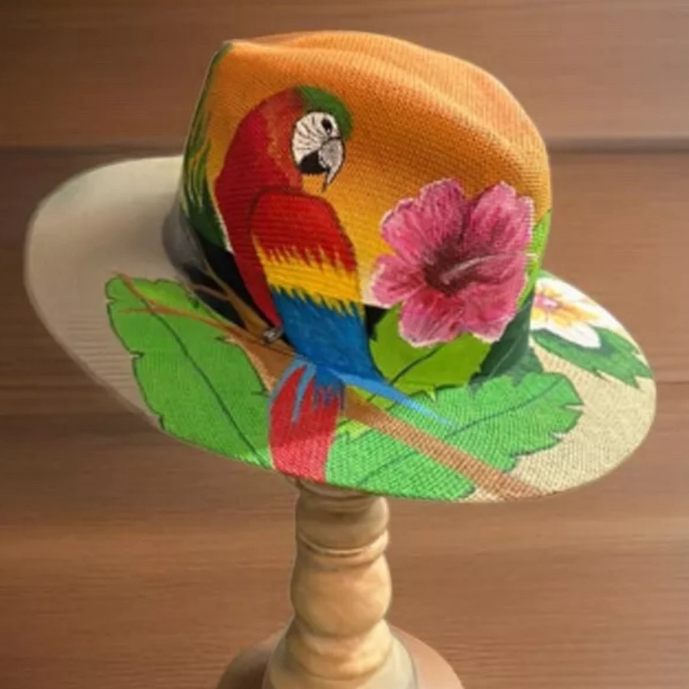 Hand Painted Parrot Panama Hat